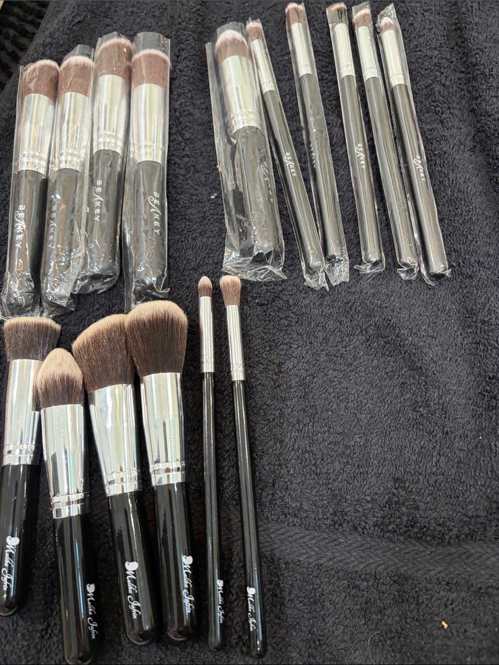 Black Makeup Brush Set with Silver Ferrules